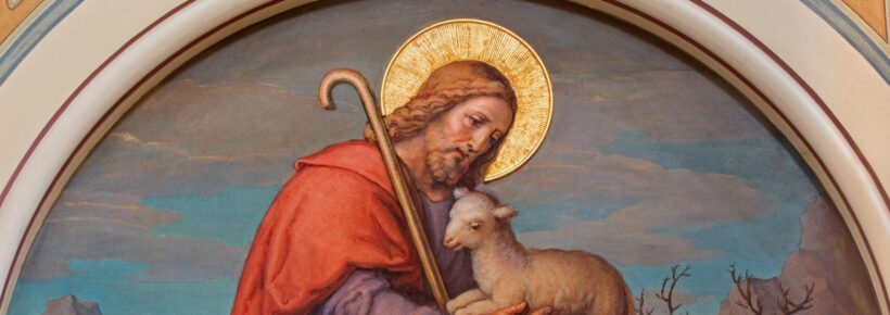 VIENNA, AUSTRIA - FEBRUARY 17, 2014: Fresco of Jesus as good shepherd by Josef Kastner 1906 - 1911 in Carmelites church in Dobling.