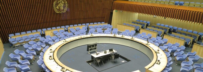 "<a href="https://commons.wikimedia.org/wiki/File:World_Health_Organization_Executive_Board_Room.JPG" target="_blank" rel="noopener">World Health Organization Executive Board Room</a>" by Thorkild Tylleskar is licensed under <a href="https://creativecommons.org/licenses/by-sa/3.0/deed.en" target="_blank" rel="noopener">CC BY-SA 3.0 Deed</a>.