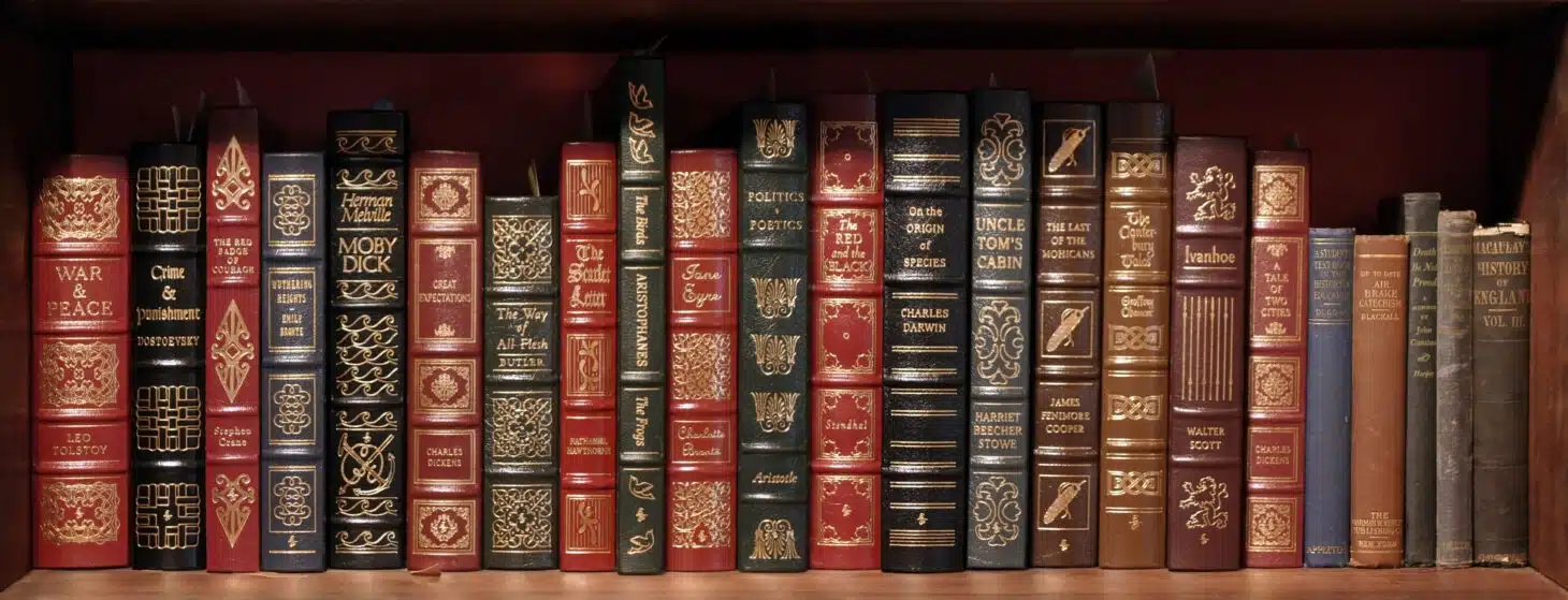 bookshelf with classic books